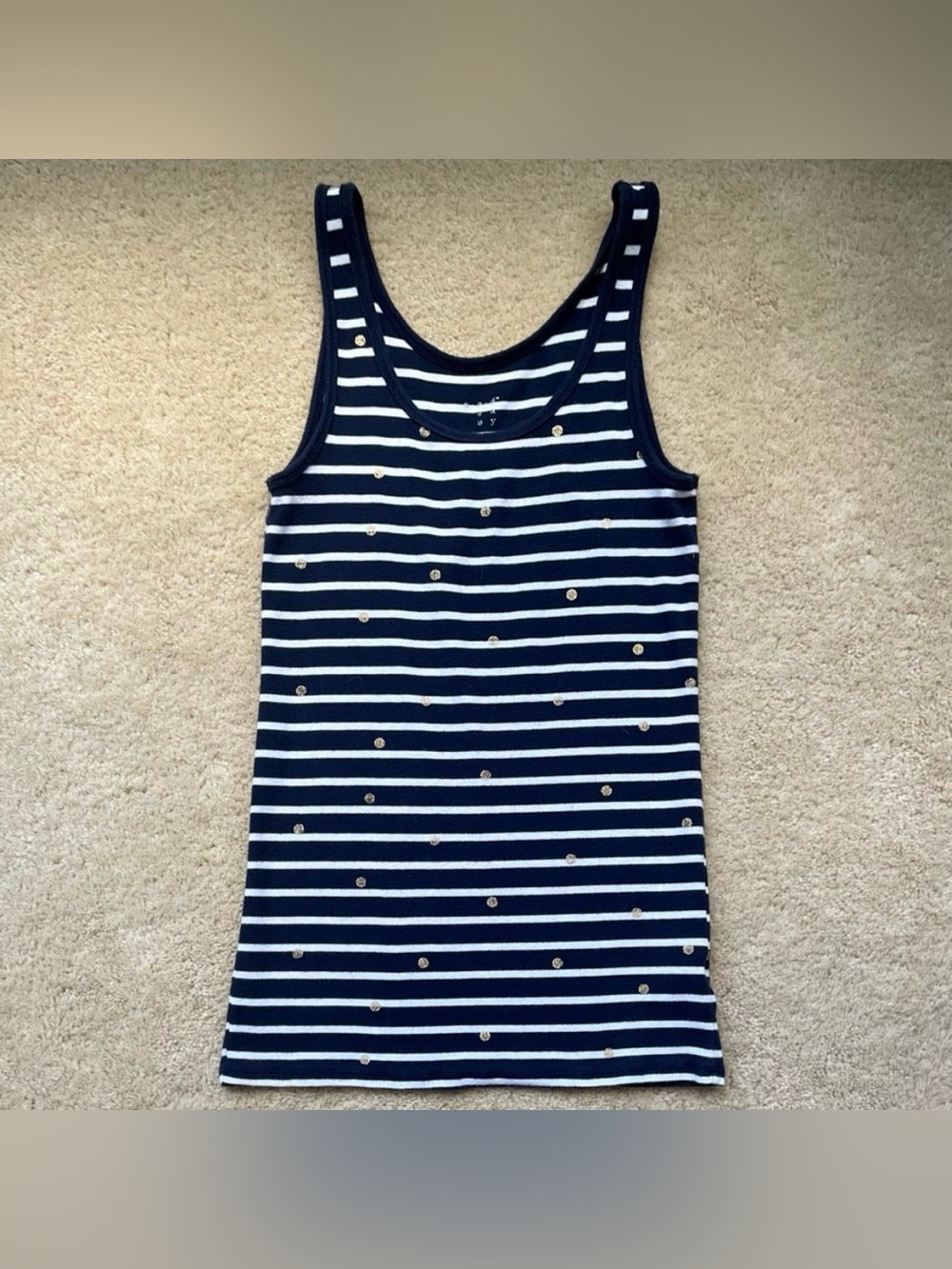 A New Day Women’s Basic Navy & White Striped Tank Top w/ Gold Dots - L - EUC